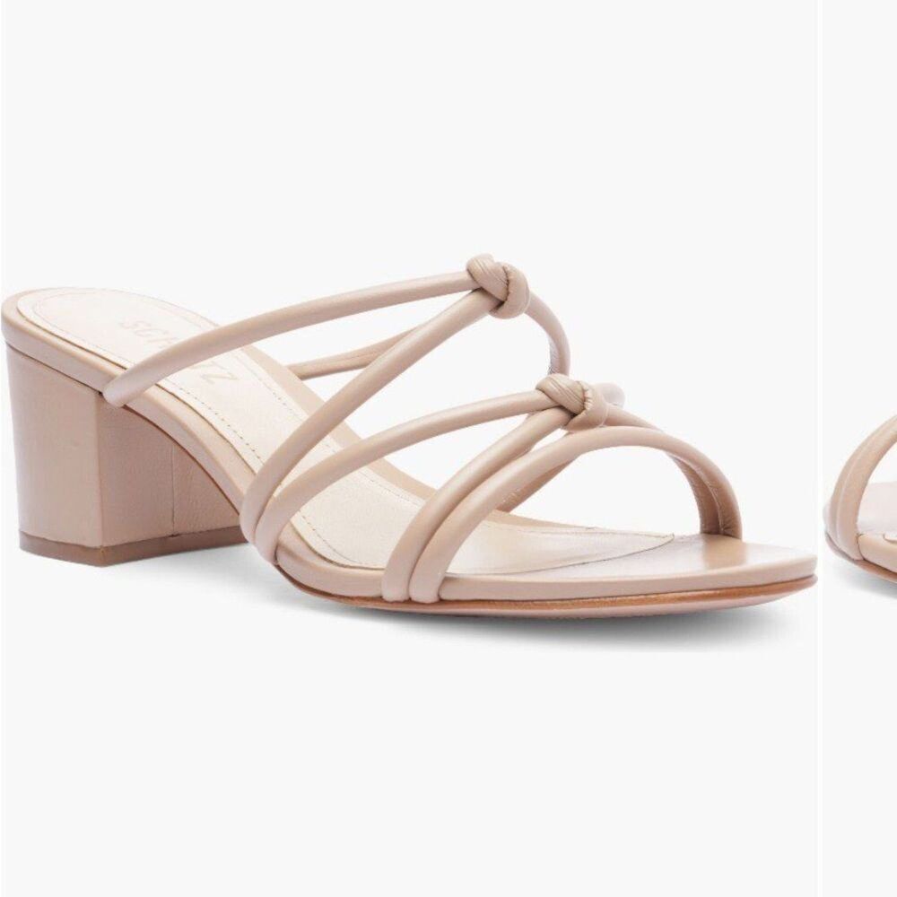 Schutz Princey Leather Strappy Block Heel Slide Sandals Nude Size 10.5 - Picture 3 of 10